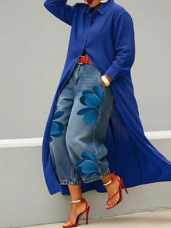 Conjunto Maud de camisa larga y jeans florales