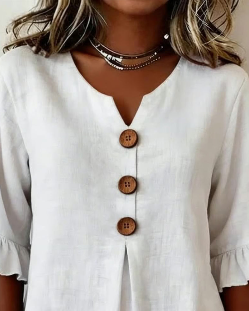 Sophia | Blusa ligera de algodón y lino con botones de madera en color Rosa