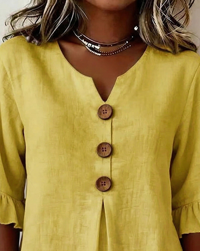 Sophia | Blusa ligera de algodón y lino con botones de madera en color Rojo