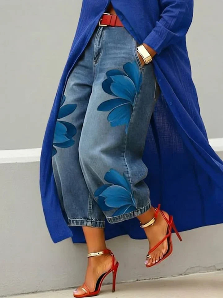 Conjunto Maud de camisa larga y jeans florales