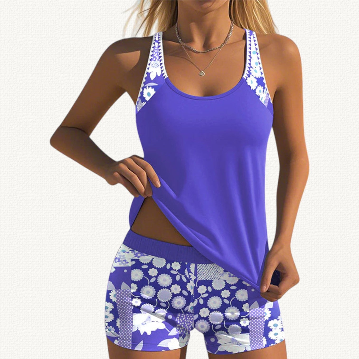 Vera | Tankini floral con short suelto NuaBy - Morado