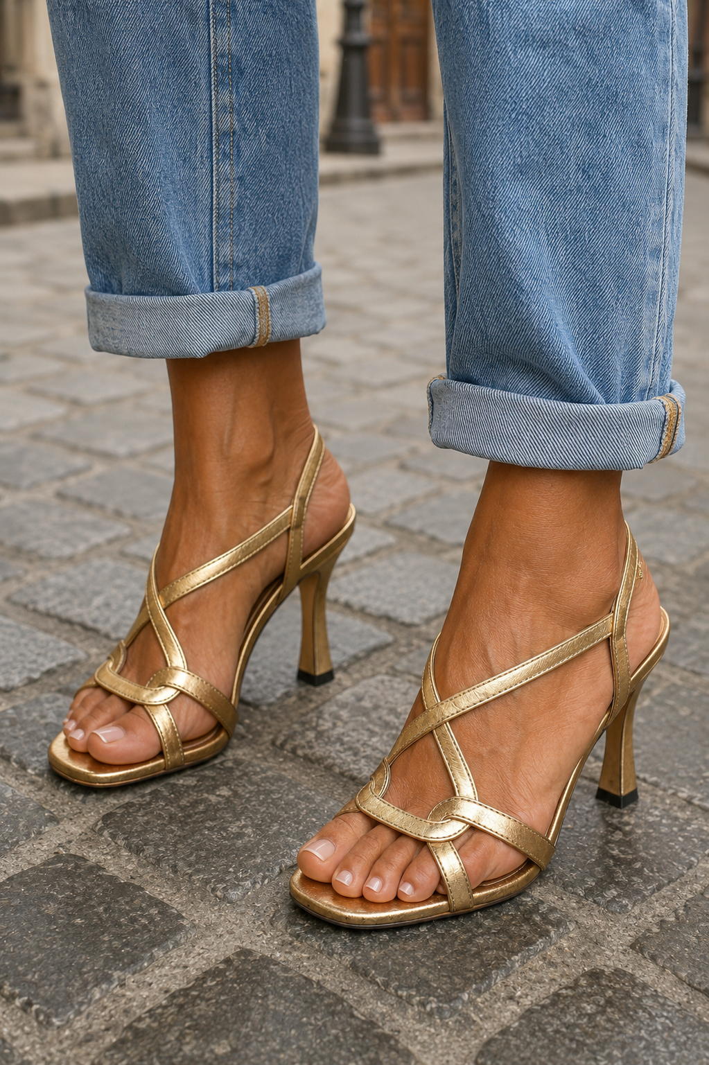 Sandales à talons dorées Cassie – NuaBy