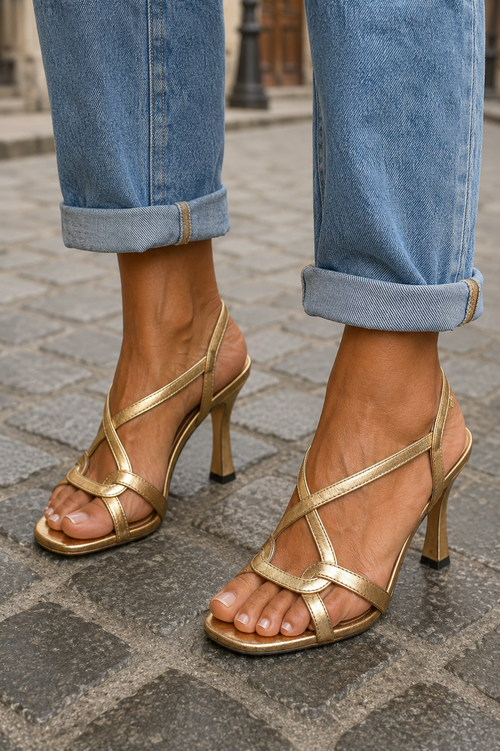 Sandales à talons dorées Cassie – NuaBy