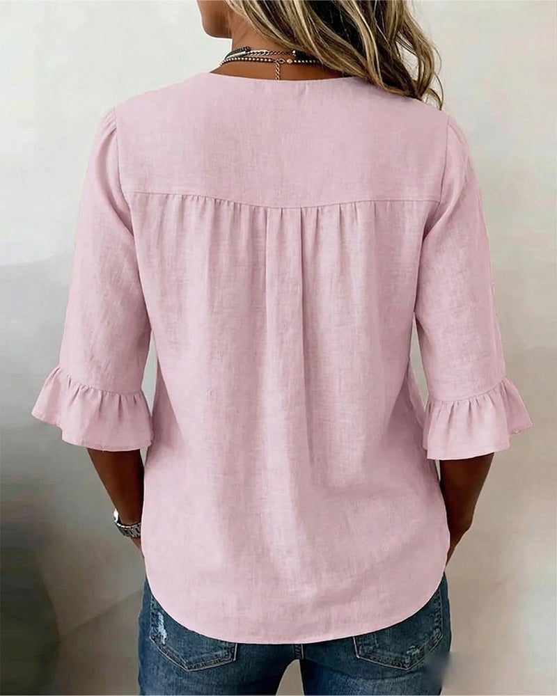 Sophia | Blusa ligera de algodón y lino con botones de madera en color Rosa