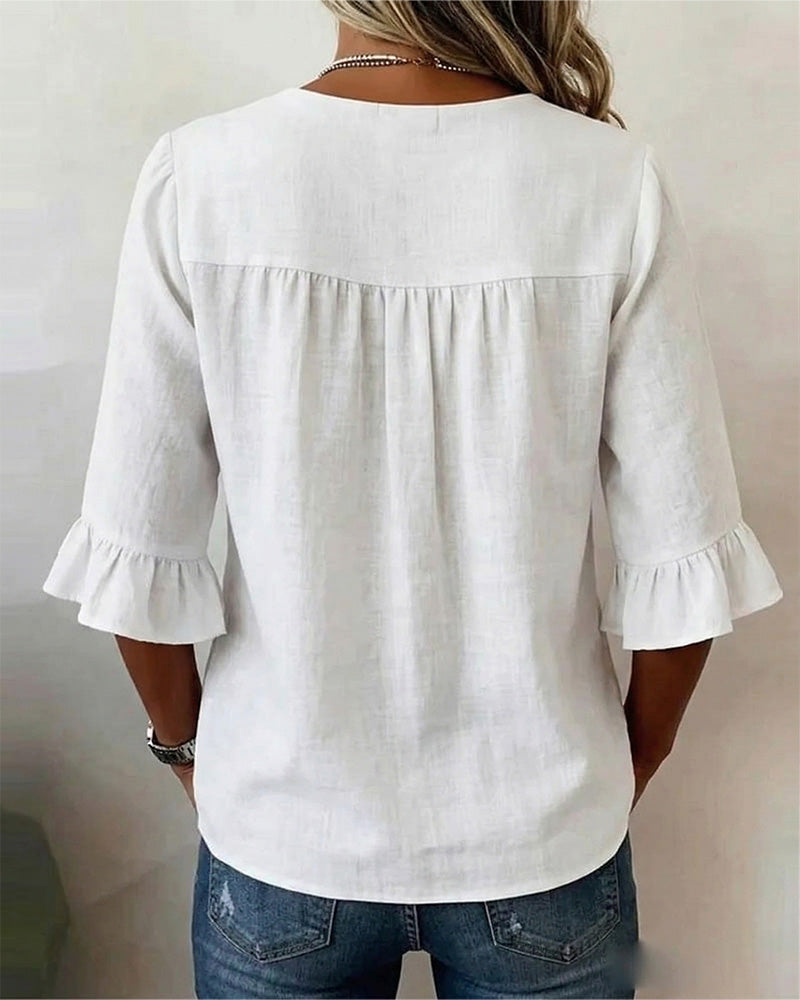 Sophia | Blusa ligera de algodón y lino con botones de madera en color Rosa