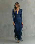 Selene | Vestido midi elegante de flecos