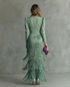 Selene | Vestido midi elegante de flecos