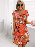 Brigitte | Vestido fluido estampado con volantes NuaBy - Naranja / Rojo