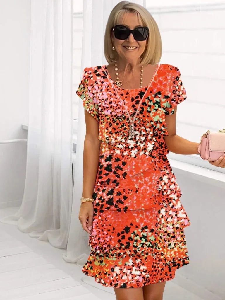 Brigitte | Vestido fluido estampado con volantes NuaBy - Naranja / Rojo