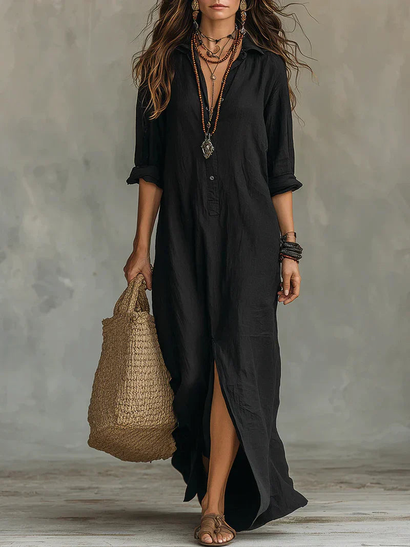 Willow | Vestido maxi con silueta favorecedora - Negro