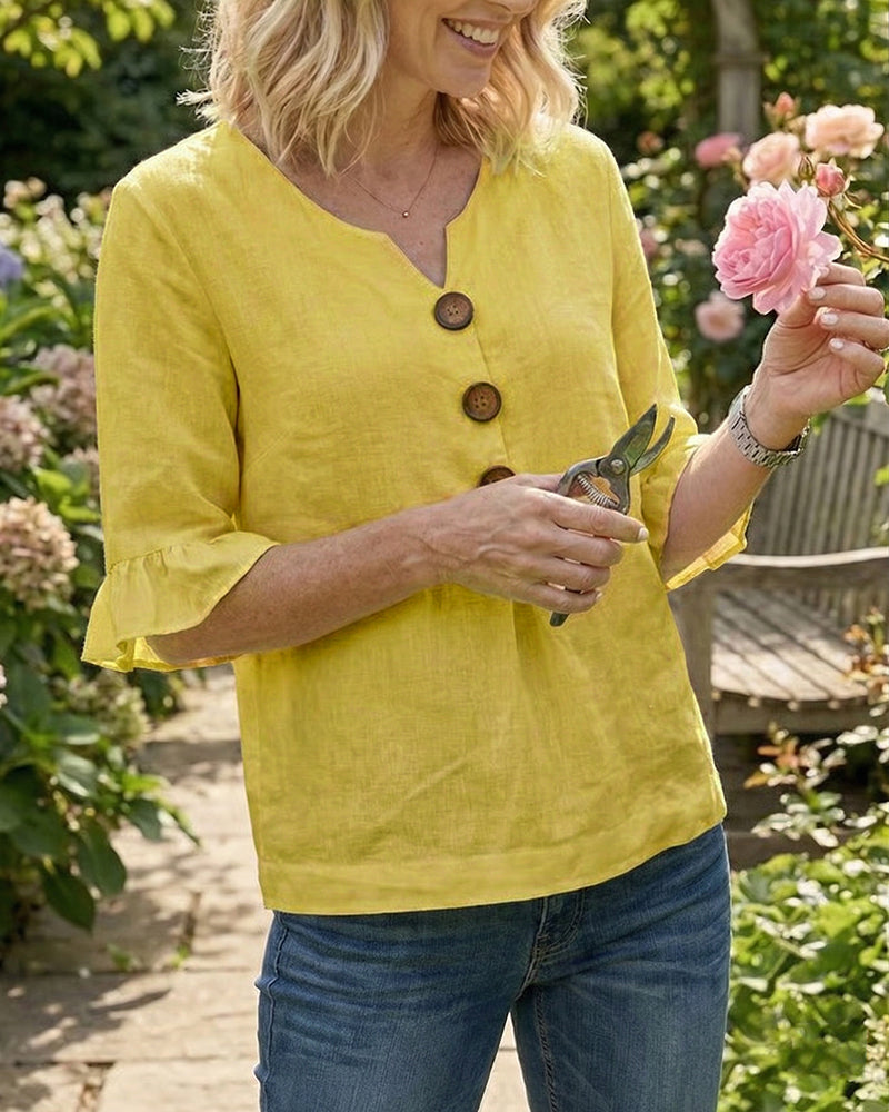 Sophia | Blusa ligera de algodón y lino con botones de madera en color Rojo