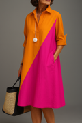 Kayla vestido midi color naranja y rosa para mujer