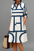 Siena vestido midi color blanco y azul para mujer