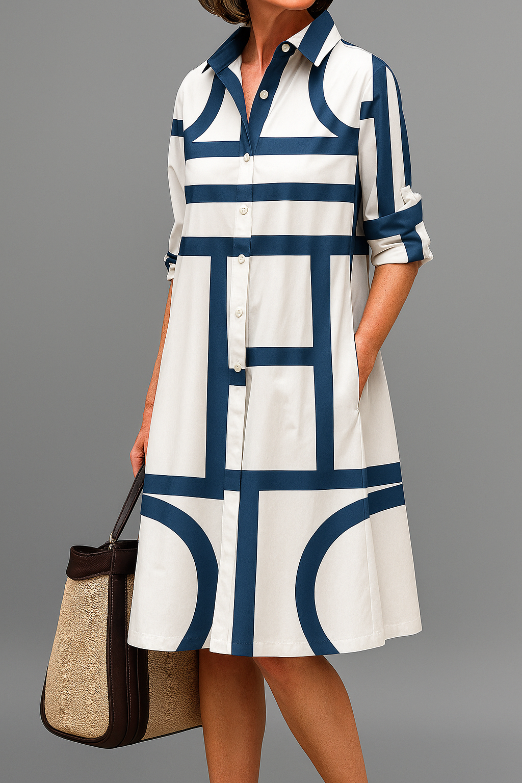 Siena vestido midi color blanco y azul para mujer