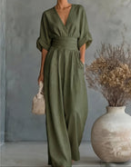 DANIELA - MONO ELEGANTE DE ESCOTE EN V Y PIERNA ANCHA