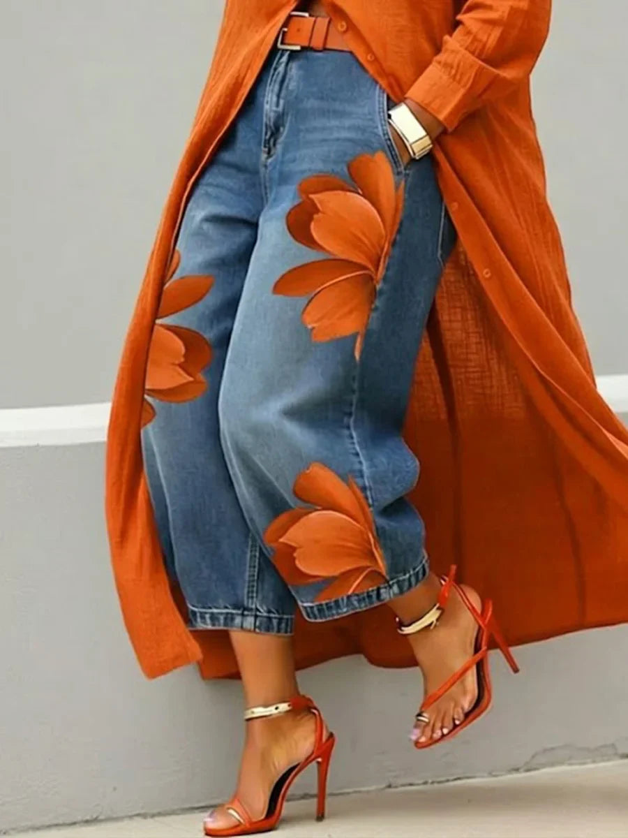 Conjunto Maud de camisa larga y jeans florales