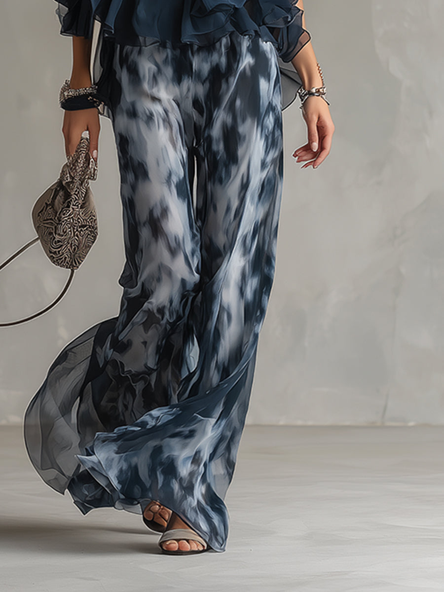 Élise | Conjunto elegante y ligero con top fluido y pantalón ancho - Azul marino 2XL
