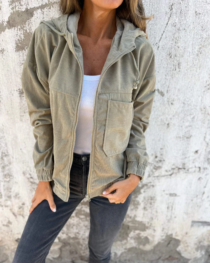 Ella| Sudadera con capucha de pana con cremallera