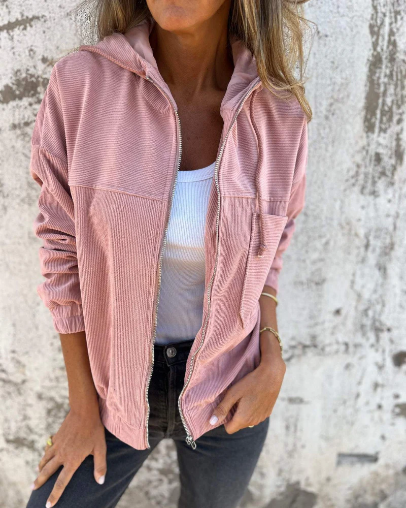 Ella| Sudadera con capucha de pana con cremallera