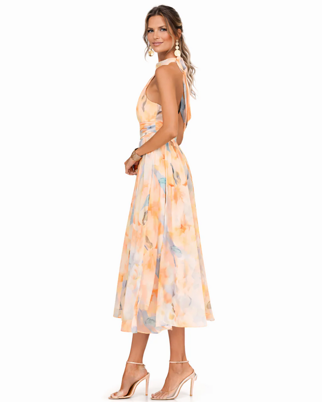 AURORA | VESTIDO CON ESCOTE HALTER Y ESTAMPADO DE ACUARELA