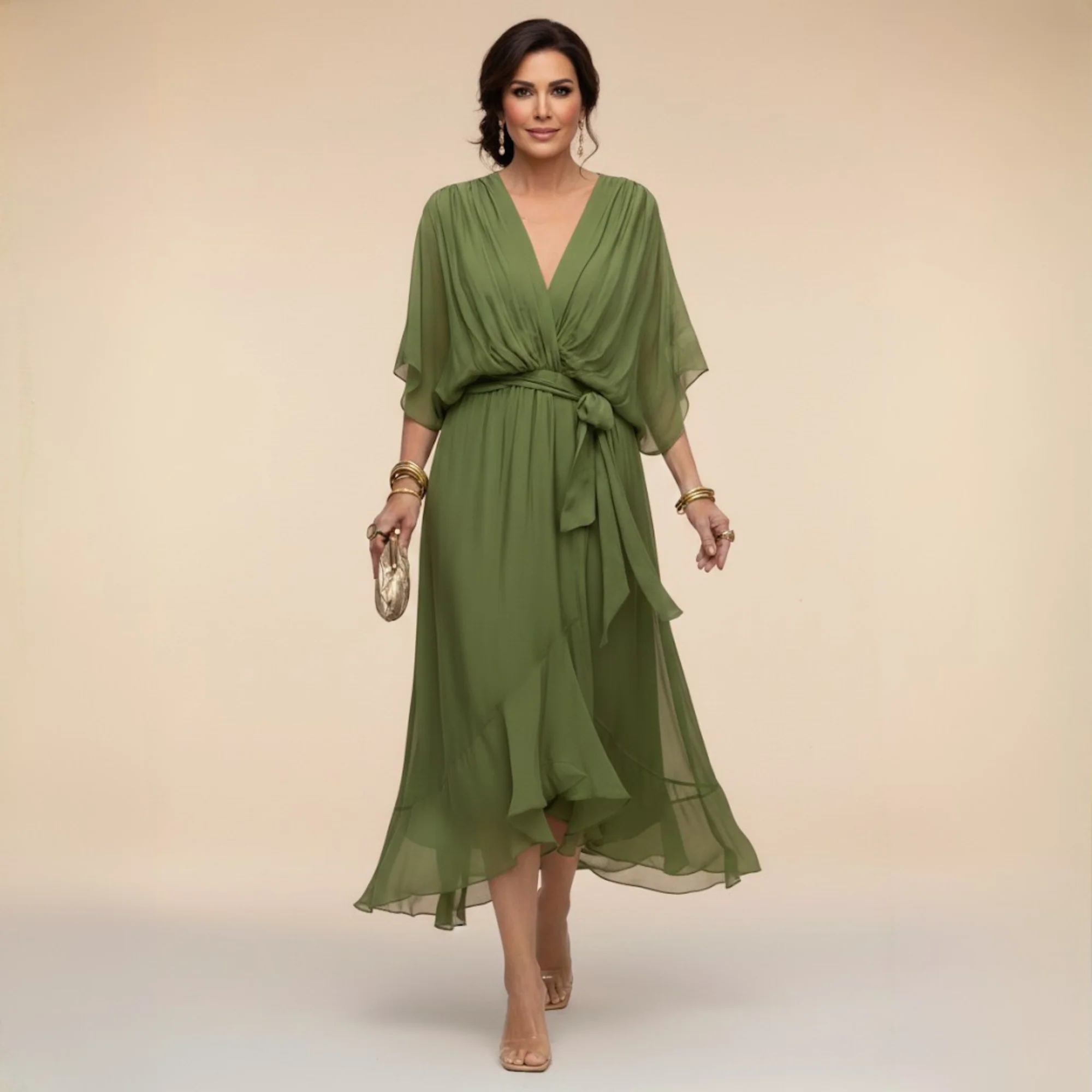 VESTIDO DE GASA MONICA CON ESCOTE EN V