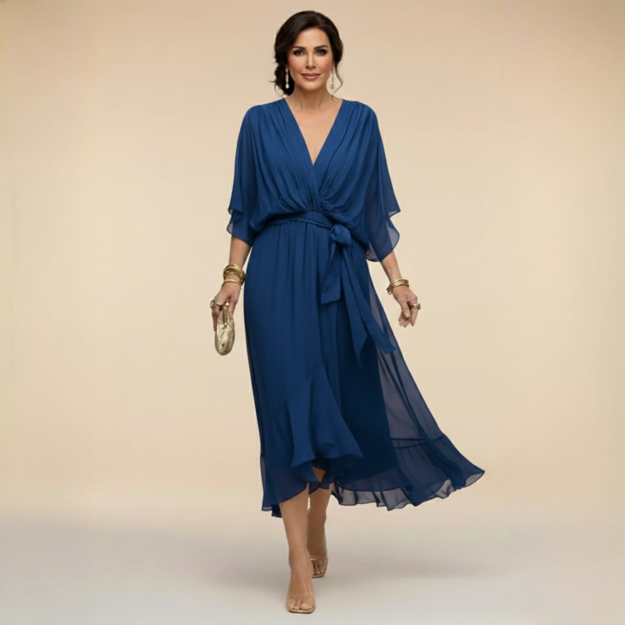 VESTIDO DE GASA MONICA CON ESCOTE EN V