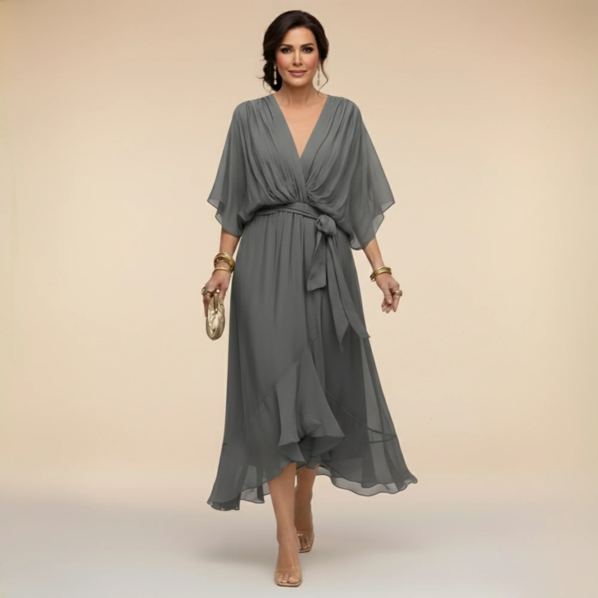 VESTIDO DE GASA MONICA CON ESCOTE EN V