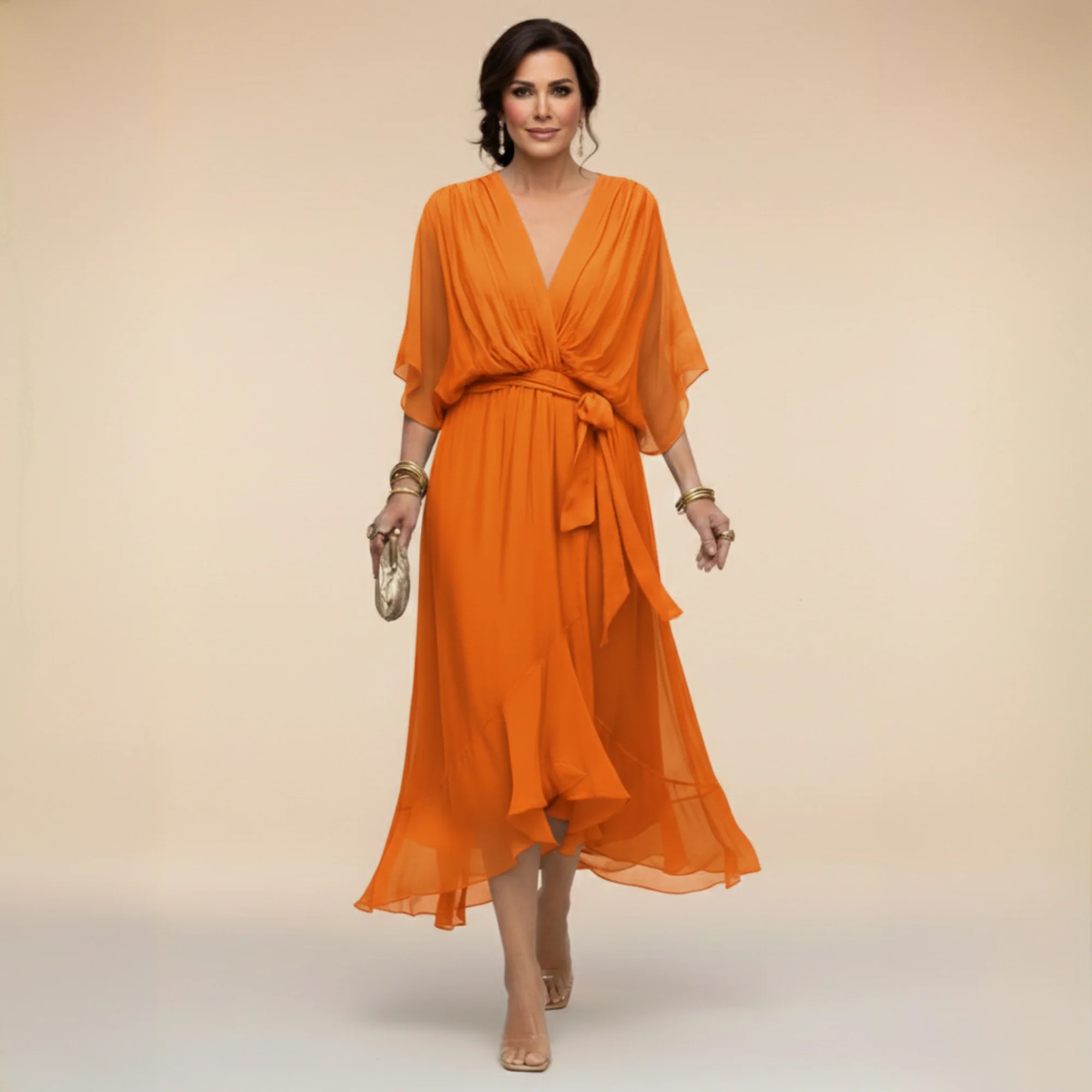 VESTIDO DE GASA MONICA CON ESCOTE EN V