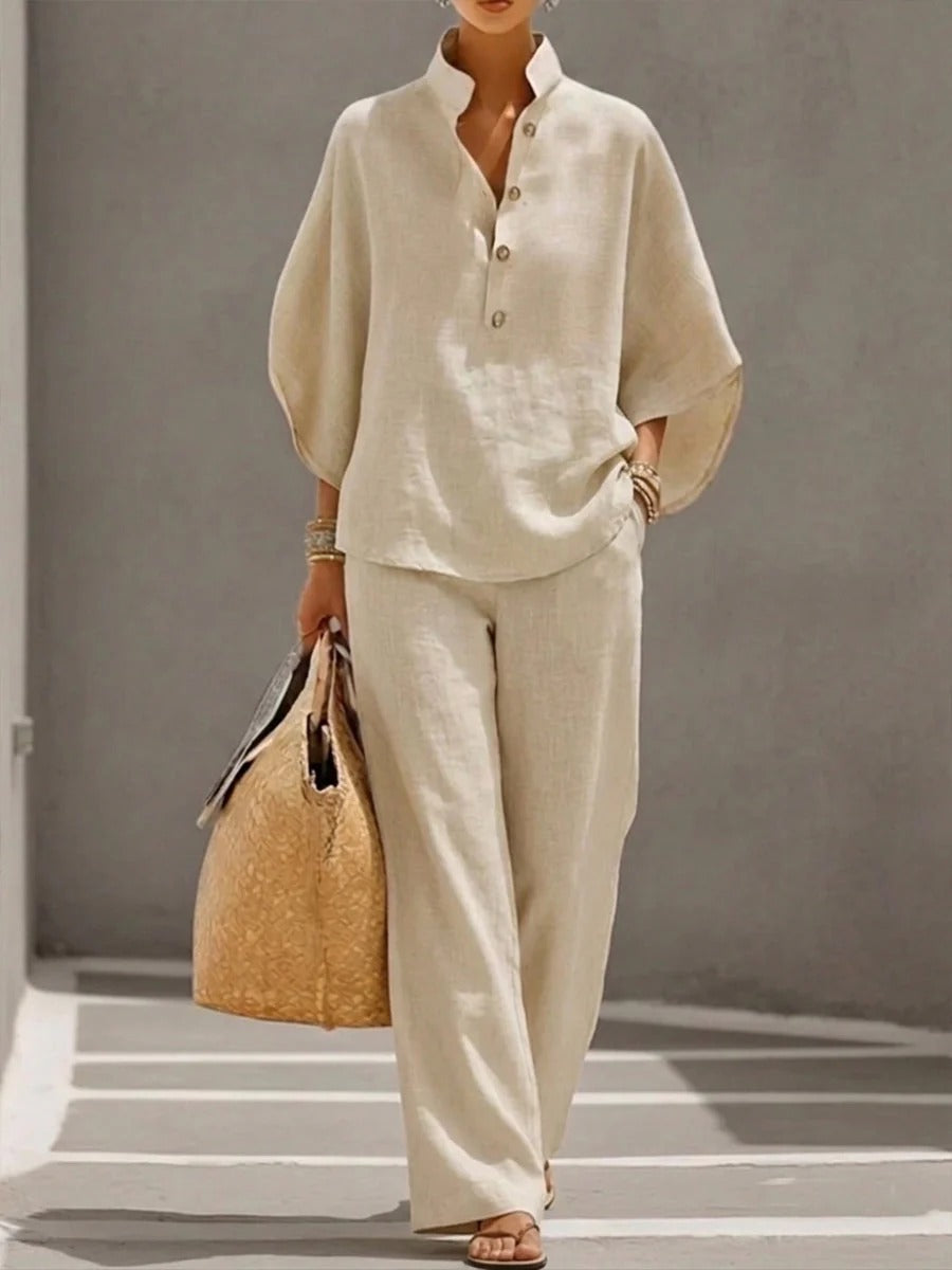 MARIEL | TRAJE DE MANGA MURCIÉLAGO CON PANTALÓN DE PIERNA ANCHA