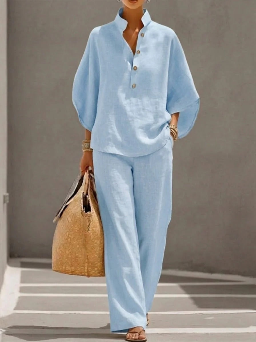 MARIEL | TRAJE DE MANGA MURCIÉLAGO CON PANTALÓN DE PIERNA ANCHA