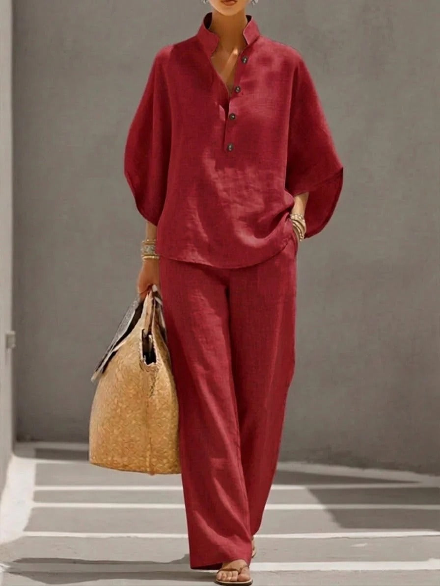 MARIEL | TRAJE DE MANGA MURCIÉLAGO CON PANTALÓN DE PIERNA ANCHA
