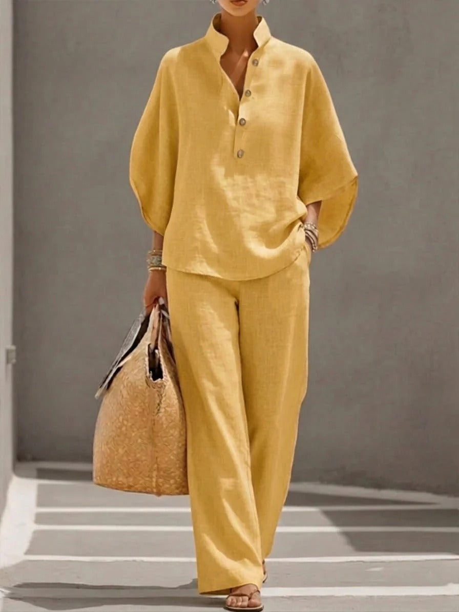 MARIEL | TRAJE DE MANGA MURCIÉLAGO CON PANTALÓN DE PIERNA ANCHA