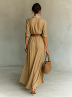 VESTIDO LARGO DE MANGA LARGA CON CUELLO DE SOLAPA PARA MUJER