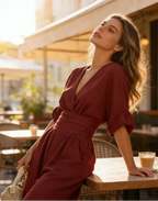 DANIELA - MONO ELEGANTE DE ESCOTE EN V Y PIERNA ANCHA